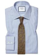  Classic Fit Poplin Fine Stripe Blue Cotton Dress Shirt Single Cuff Size 15.5/33 By Charles Tyrwhitt