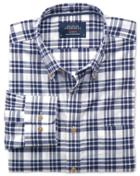  Classic Fit Button-down Poplin Navy Blue Check Cotton Casual Shirt Single Cuff Size Large By Charles Tyrwhitt