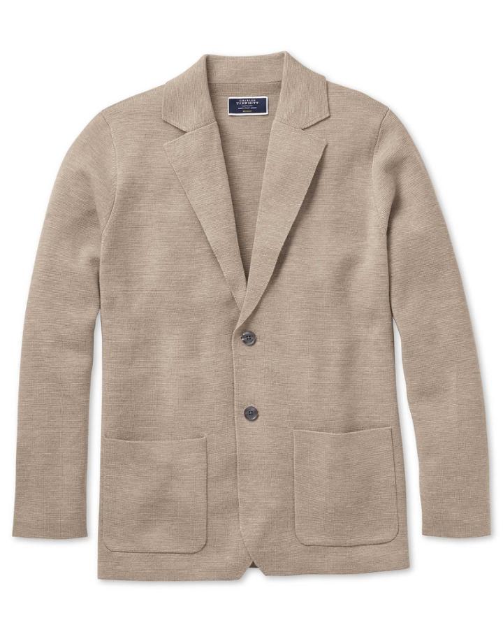  Stone Merino Wool Blazer Size Large By Charles Tyrwhitt