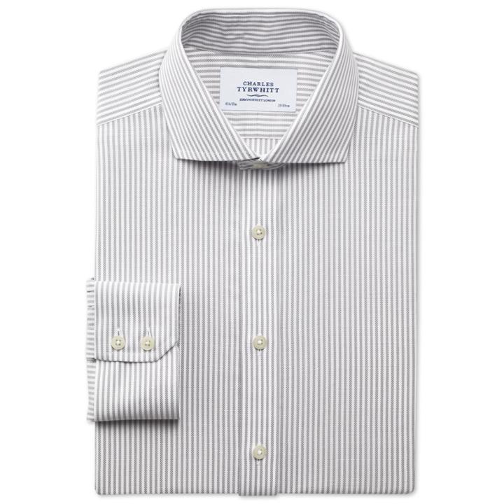 Charles Tyrwhitt Charles Tyrwhitt Grey Royal Oxford Stripe Non-iron Spread Slim Fit Shirt (14.5 - 32)