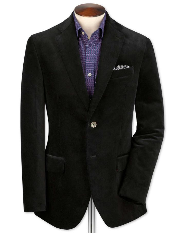 Charles Tyrwhitt Charles Tyrwhitt Slim Fit Black Velvet Cotton Jacket Size 36