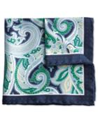  Navy And Green Paisley Border Classic Silk Pocket Square By Charles Tyrwhitt