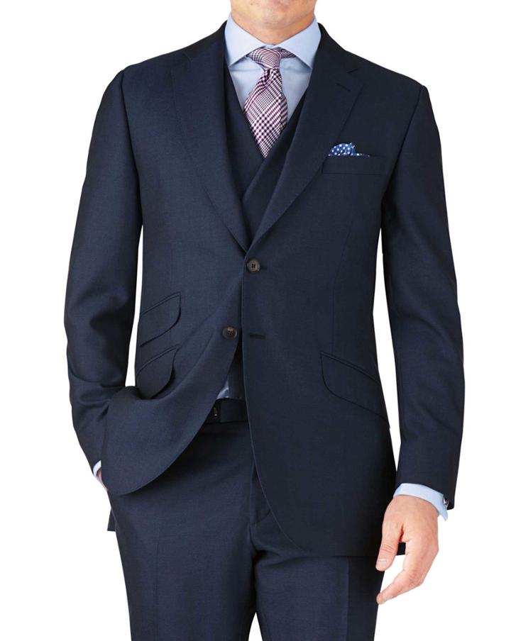 Charles Tyrwhitt Blue Classic Fit British Panama Luxury Suit Wool Jacket Size 38 By Charles Tyrwhitt