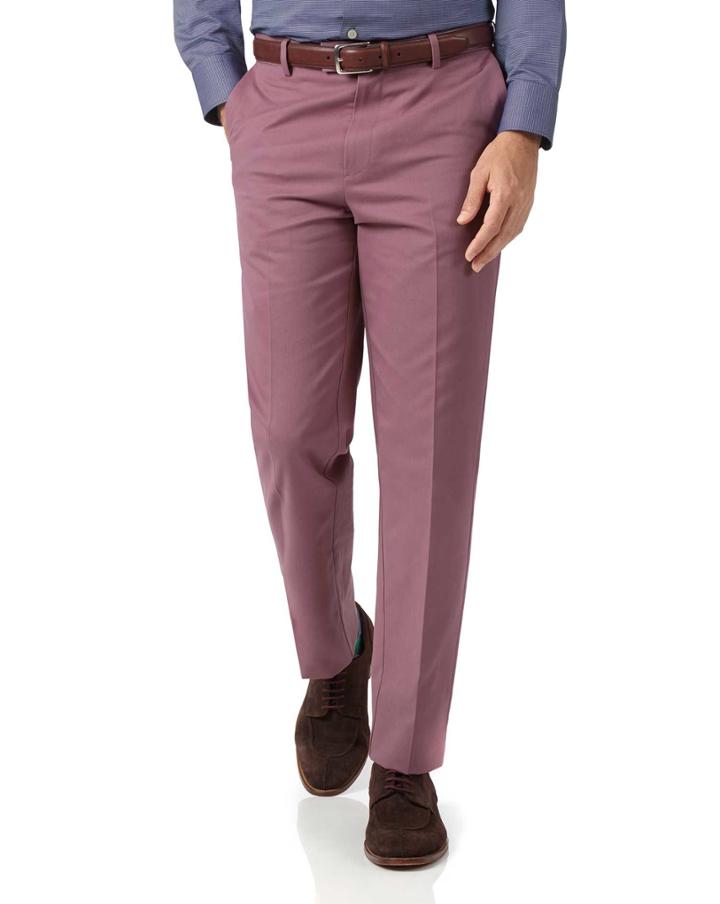 Charles Tyrwhitt Light Pink Classic Fit Flat Front Non-iron Cotton Chino Pants Size W32 L30 By Charles Tyrwhitt