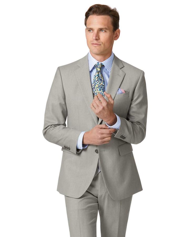  Light Grey Slim Fit Twill Business Suit Wool Jacket Size 38 By Charles Tyrwhitt