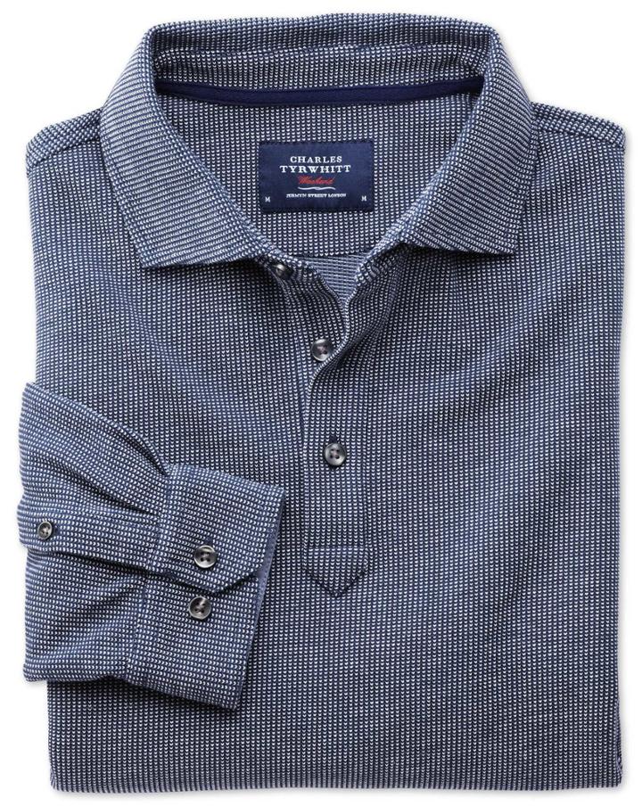 Charles Tyrwhitt Blue And White Birdseye Long Sleeve Cotton Polo Size Large By Charles Tyrwhitt