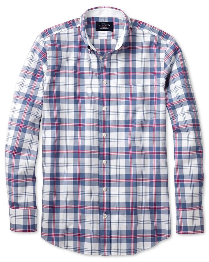 Charles Tyrwhitt Charles Tyrwhitt Slim Fit Blue And Pink Check Washed Oxford Cotton Dress Shirt Size Large