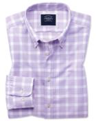  Extra Slim Fit Lilac Block Check Soft Washed Non-iron Twill Cotton Casual Shirt Single Cuff Size Medium By Charles Tyrwhitt