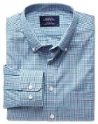 Charles Tyrwhitt Charles Tyrwhitt Classic Fit Non-iron Poplin Multi Check Blue Cotton Dress Shirt Size Medium