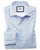 Charles Tyrwhitt Extra Slim Fit Semi-spread Collar Business Casual White And Blue Ditsy Print Cotton Dress Shirt Single Cuff Size 14.5/32 By Charles Tyrwhitt