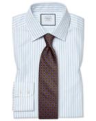  Classic Fit Brushed-back Basketweave Striped Blue Cotton Dress Shirt Single Cuff Size 15.5/34 By Charles Tyrwhitt