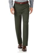  Dark Green Classic Fit Flat Front Non-iron Cotton Chino Pants Size W32 L30 By Charles Tyrwhitt
