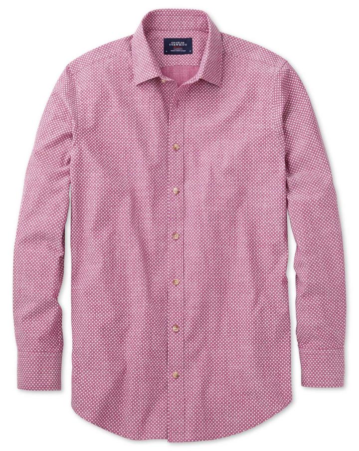 Charles Tyrwhitt Classic Fit Berry Red And White Spot Print Cotton Casual Shirt Single Cuff Size Large By Charles Tyrwhitt