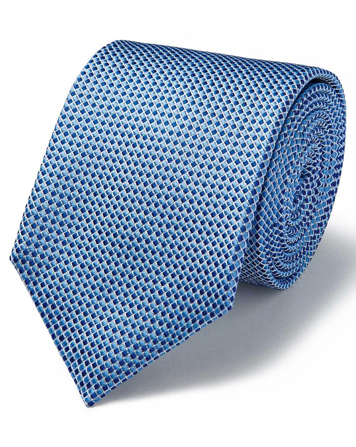  Blue And White Silk Tonal Semi Plain Classic Tie By Charles Tyrwhitt