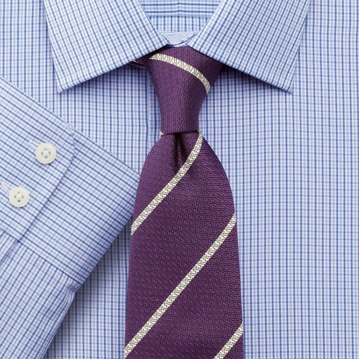Charles Tyrwhitt Classic Fit Micro Gingham Sky Blue Egyptian Cotton Dress Casual Shirt Single Cuff Size 17/36 By Charles Tyrwhitt