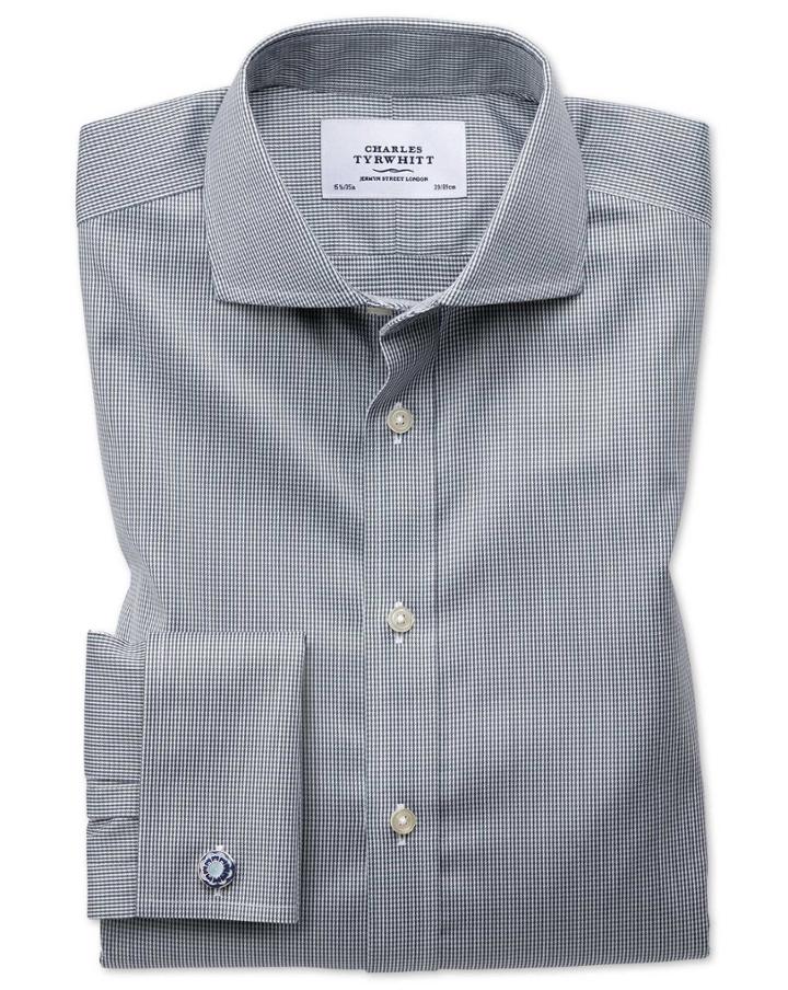 Charles Tyrwhitt Slim Fit Spread Collar Non-iron Puppytooth Dark Grey Cotton Dress Casual Shirt French Cuff Size 14.5/33 By Charles Tyrwhitt