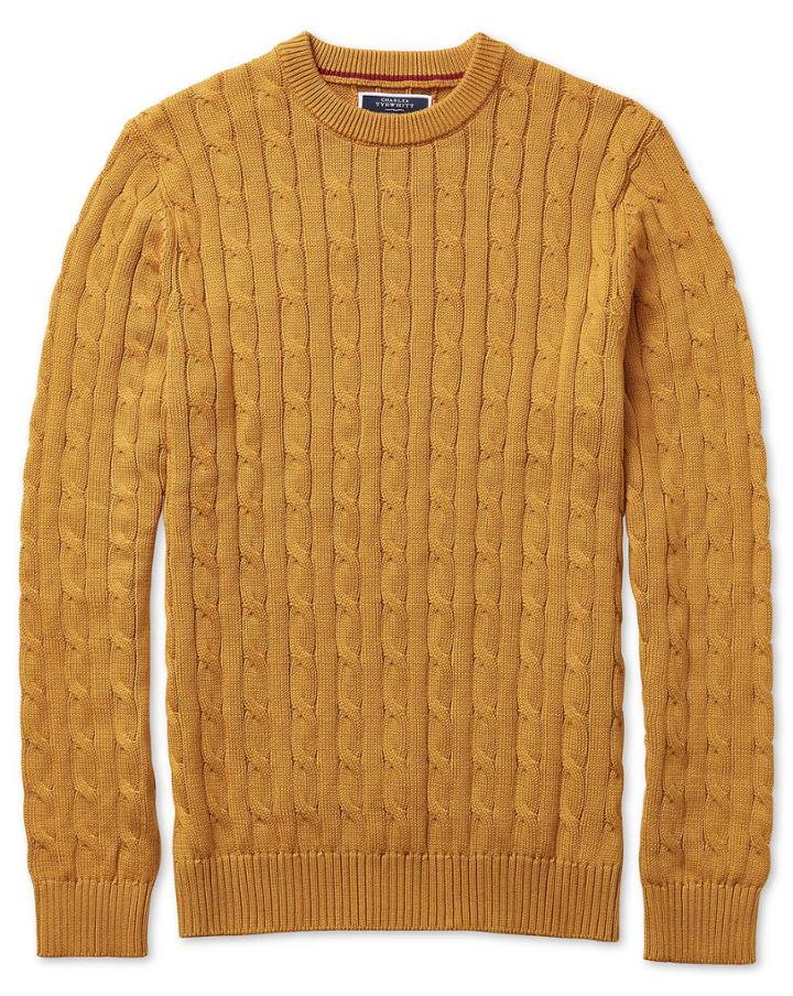 Yellow Pima Cotton Crew Neck Sweater Size Medium By Charles Tyrwhitt