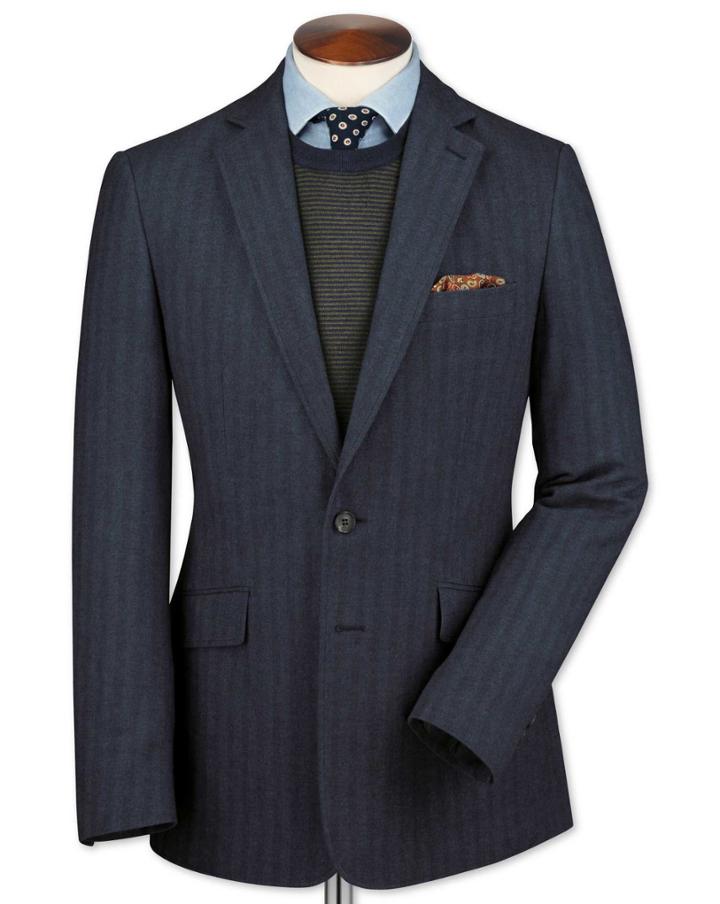 Charles Tyrwhitt Charles Tyrwhitt Slim Fit Airforce Blue Herringbone Cotton Flannel Cotton Jacket Size 42
