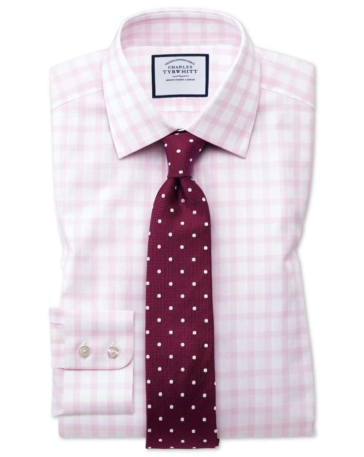 Charles Tyrwhitt Slim Fit Windowpane Check Pink Cotton Dress Shirt Single Cuff Size 15/33 By Charles Tyrwhitt