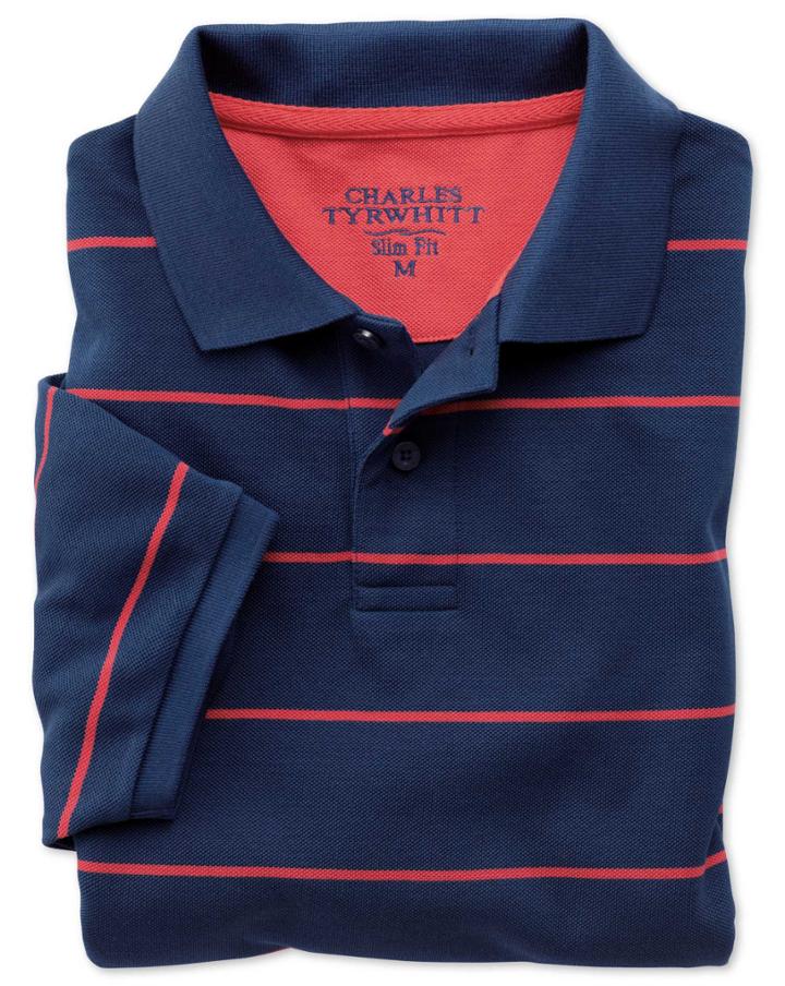 Charles Tyrwhitt Charles Tyrwhitt Slim Fit Blue And Pink Striped Pique Polo Shirt