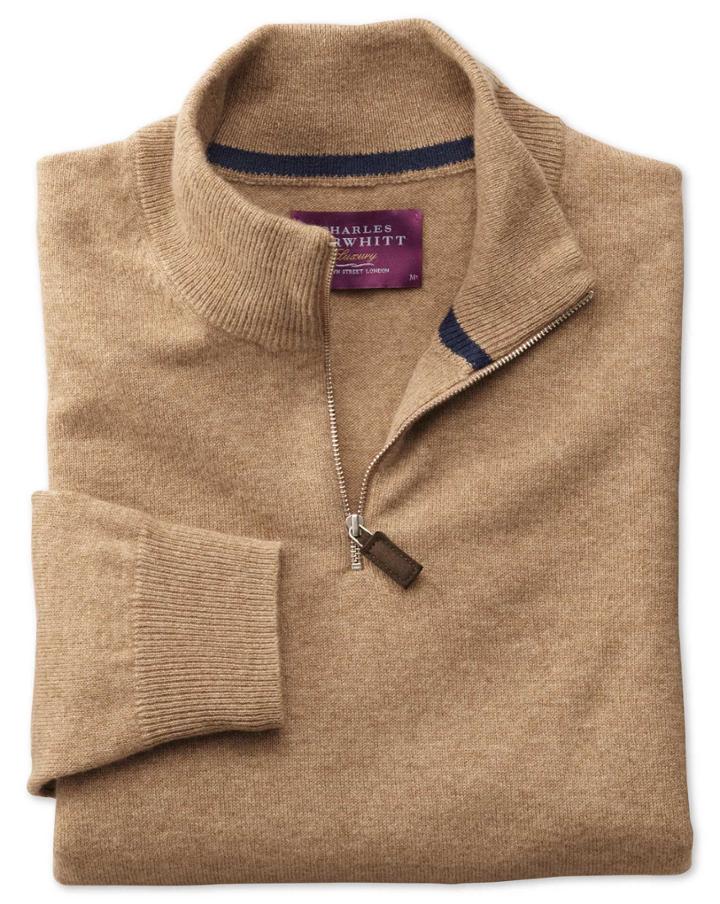 Charles Tyrwhitt Tan Cashmere Zip Neck Sweater Size Large By Charles Tyrwhitt