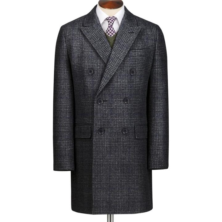 Charles Tyrwhitt Charcoal Glen Checkered Double Breasted Wool/polyamid Coat Size 40 By Charles Tyrwhitt