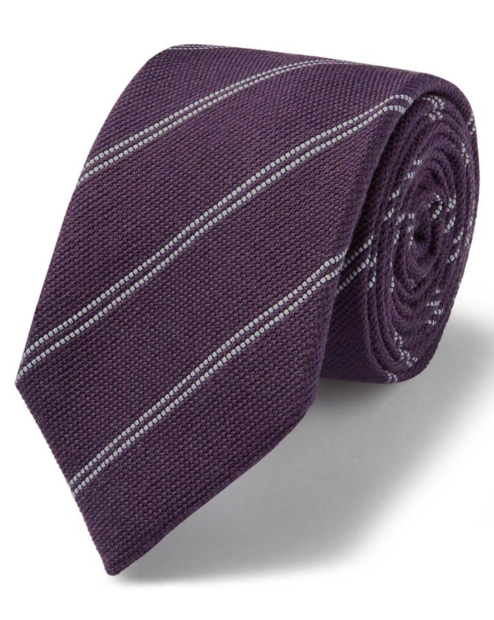 Purple And White Wool Silk Fine Stripe Classic Tie By Charles Tyrwhitt
