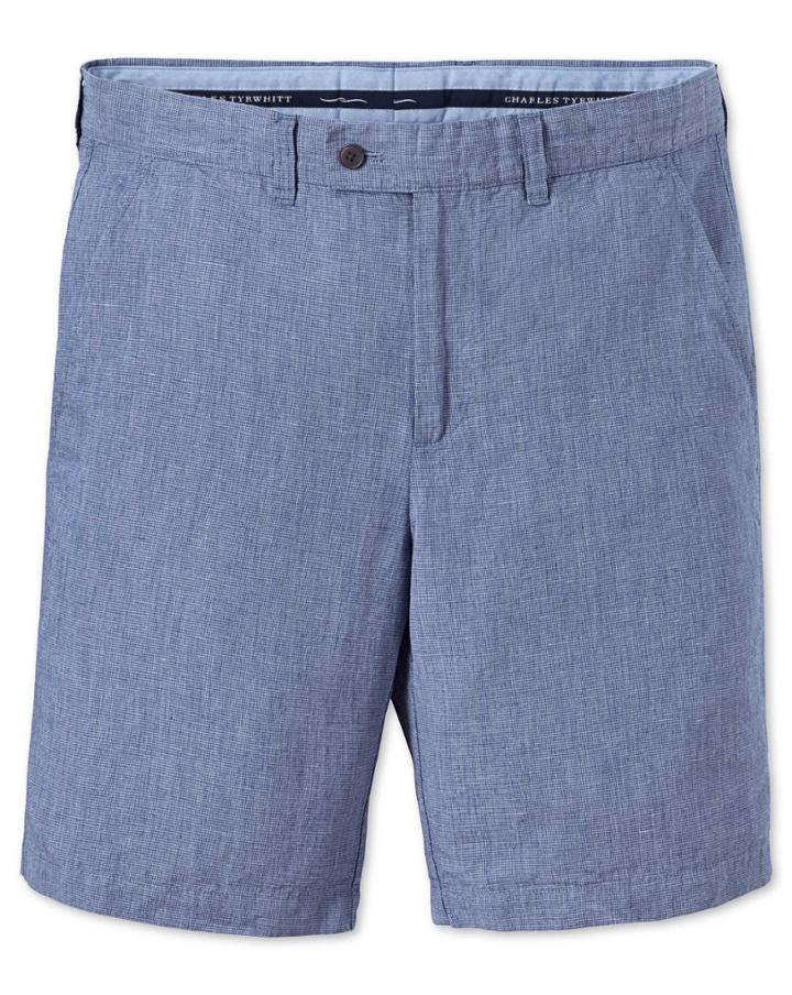 Charles Tyrwhitt Charles Tyrwhitt Blue Flat Front Cotton Linen Shorts Size 34