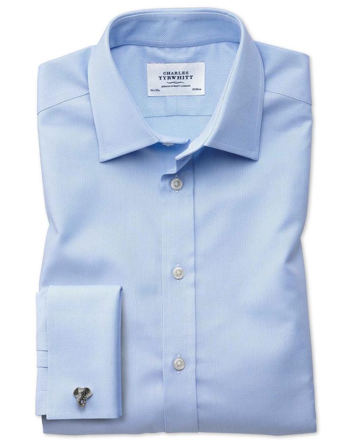 Charles Tyrwhitt Slim Fit Egyptian Cotton Royal Oxford Sky Blue Dress Casual Shirt French Cuff Size 14.5/33 By Charles Tyrwhitt