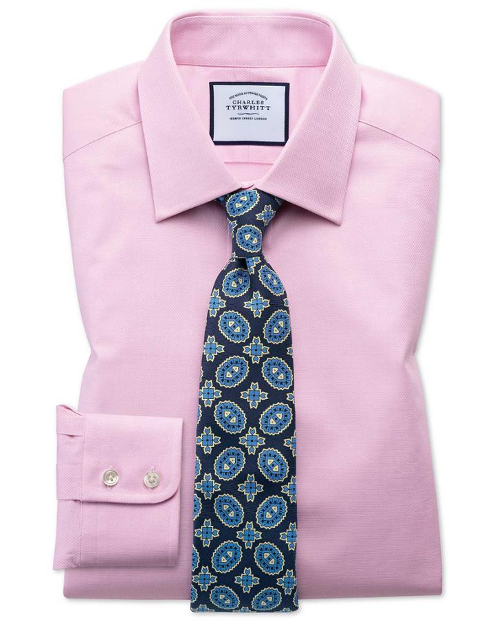  Slim Fit Egyptian Cotton Trellis Weave Pink Dress Shirt French Cuff Size 14.5/33 By Charles Tyrwhitt