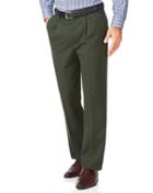  Dark Green Classic Fit Single Pleat Non-iron Cotton Chino Pants Size W32 L30 By Charles Tyrwhitt