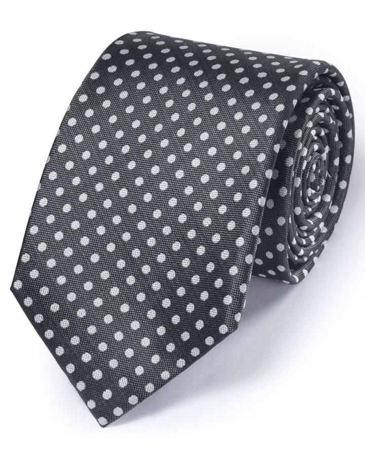 Charles Tyrwhitt Charles Tyrwhitt Pewter Silk Classic Oxford Spot Tie