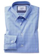 Charles Tyrwhitt Extra Slim Fit Button-down Business Casual Non-iron Prince Of Wales Light Blue Cotton Dress Casual Shirt Single Cuff Size 14.5/33 By Charles Tyrwhitt