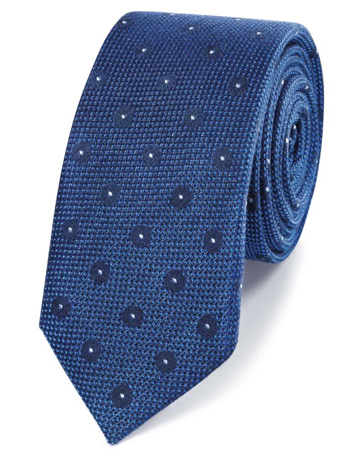  Royal Blue Linen Silk Spot Slim Tie By Charles Tyrwhitt