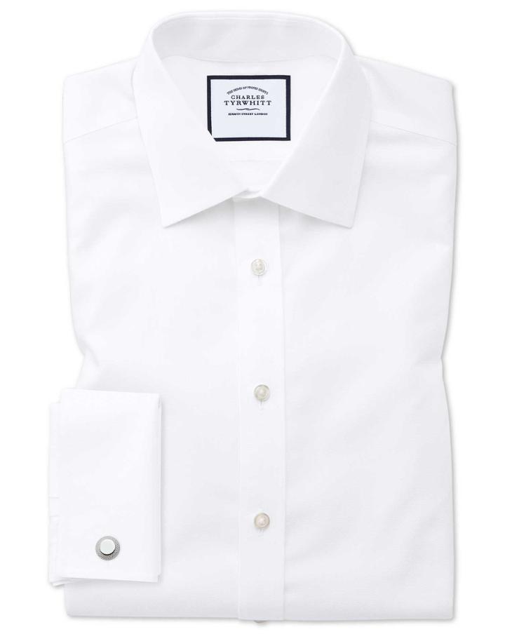  Extra Slim Fit Non-iron Royal Panama White Cotton Dress Shirt Single Cuff Size 14.5/32 By Charles Tyrwhitt