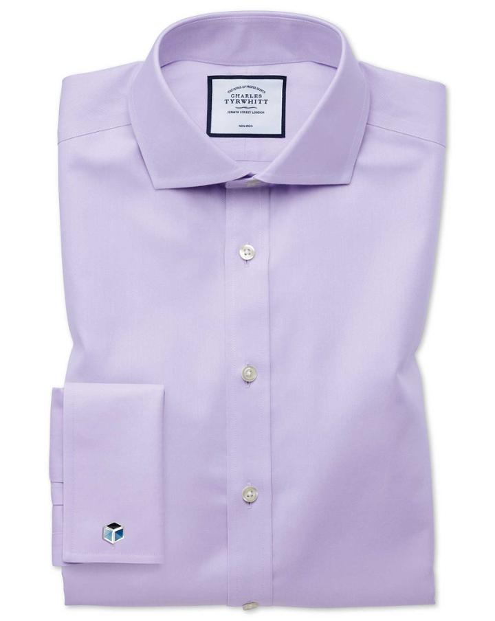  Extra Slim Fit Non-iron Twill Lilac Cotton Dress Shirt French Cuff Size 14.5/32 By Charles Tyrwhitt