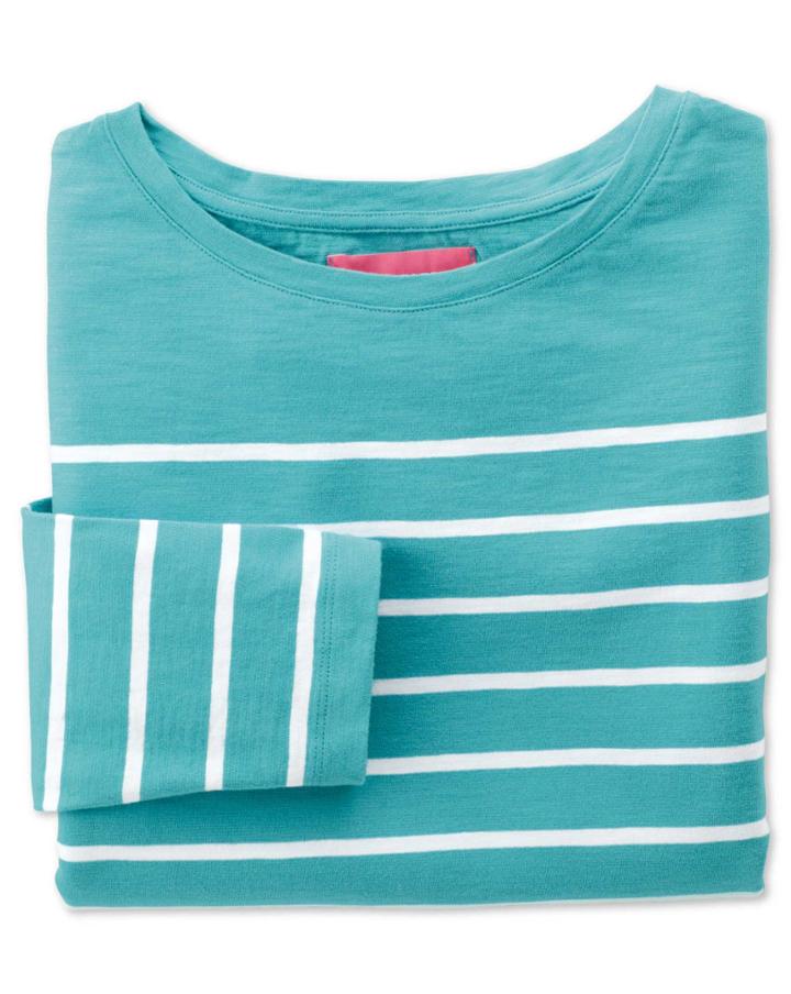 Charles Tyrwhitt Charles Tyrwhitt Women's Green And White Breton Stripe Boat Neck Cotton Jersey Top