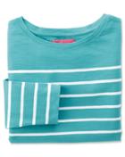 Charles Tyrwhitt Charles Tyrwhitt Women's Green And White Breton Stripe Boat Neck Cotton Jersey Top