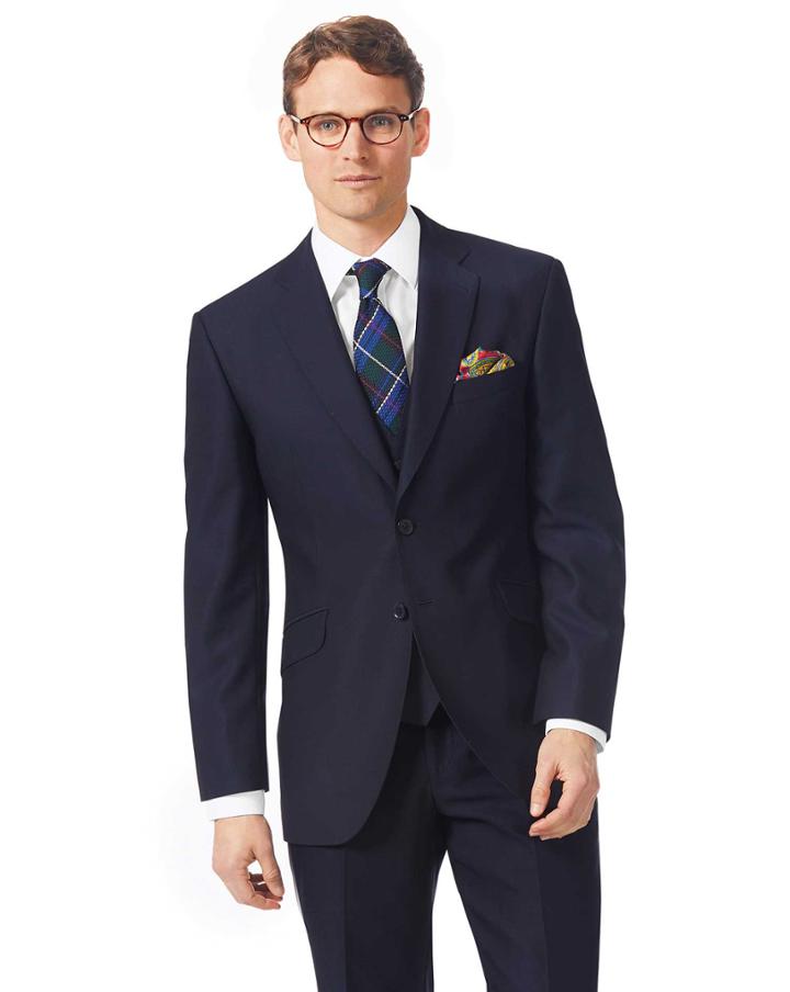  Navy Classic Fit Textured Italian Suit Wool Jacket Size 38 By Charles Tyrwhitt