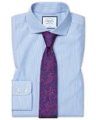  Slim Fit Non-iron Cutaway Sky Blue Bengal Stripe Cotton Dress Shirt French Cuff Size 14.5/33 By Charles Tyrwhitt