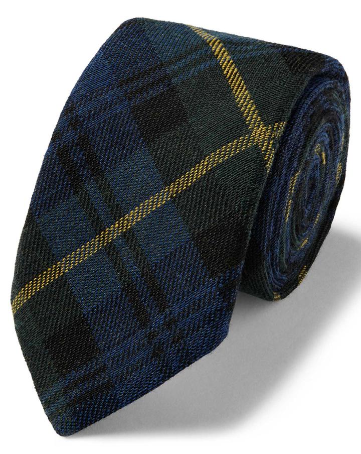  Navy And Green Tartan Checkered Wool Silk Luxury Italian Tie By Charles Tyrwhitt