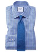  Slim Fit Non-iron Prince Of Wales Blue And Gold Cotton Dress Shirt French Cuff Size 14.5/33 By Charles Tyrwhitt