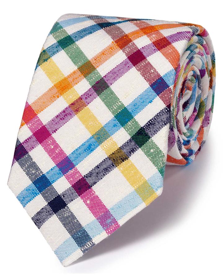 Charles Tyrwhitt Charles Tyrwhitt White Multi Silk Luxury English Check Tie