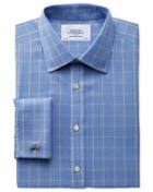 Charles Tyrwhitt Charles Tyrwhitt Slim Fit Non-iron Prince Of Wales Blue And Gold Cotton Dress Shirt Size 14.5/32