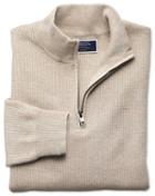 Charles Tyrwhitt Stone Pima Cotton Textured Zip Neck Sweater Size Medium By Charles Tyrwhitt