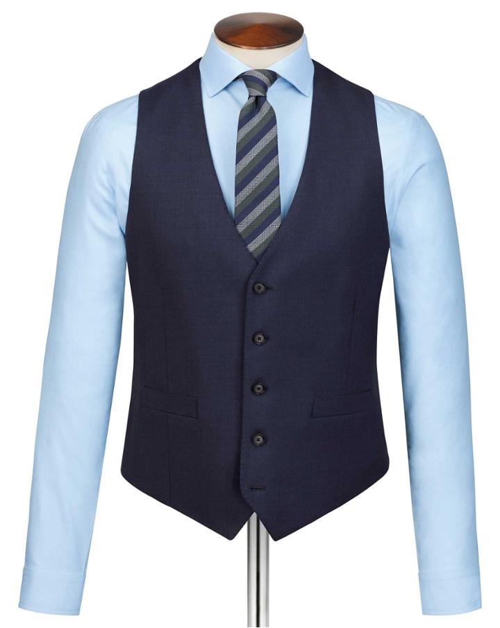  Navy Slim Fit Sharkskin Travel Suit Wool Vest Size W36 By Charles Tyrwhitt