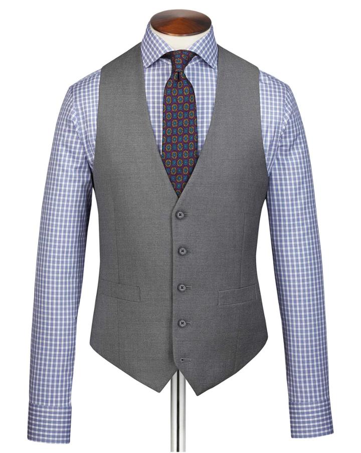  Grey Adjustable Fit Twill Business Suit Wool Vest Size W40 By Charles Tyrwhitt