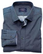 Charles Tyrwhitt Charles Tyrwhitt Classic Fit Blue And Green Hexagon Print Cotton Dress Shirt Size Large