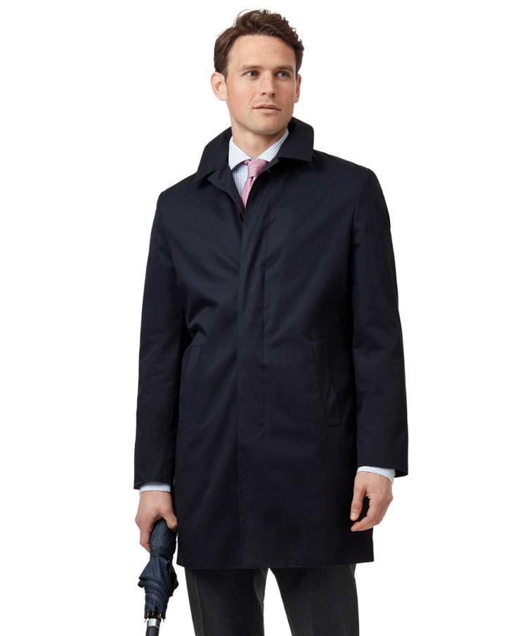  Navy Italian Raincotton Coat Size 40 By Charles Tyrwhitt