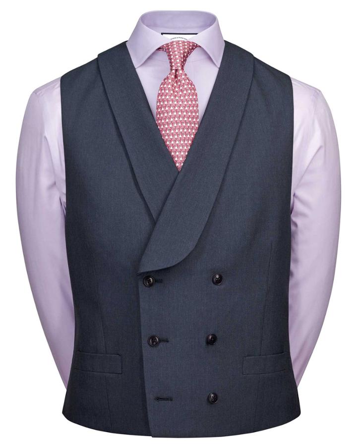  Blue Panama Adjustable Fit British Suit Wool Vests Size W42 By Charles Tyrwhitt